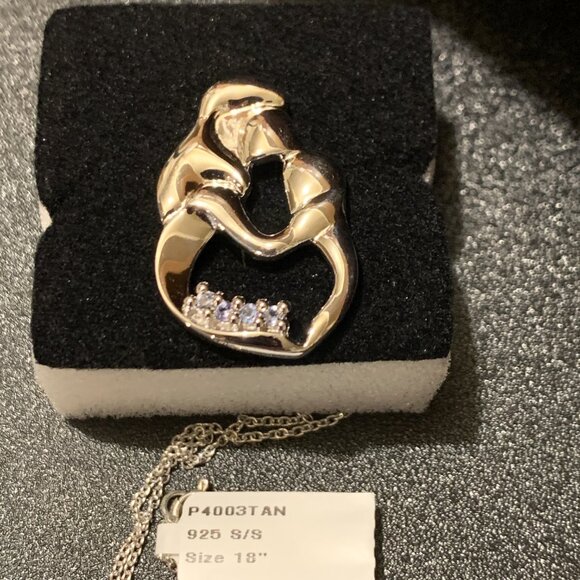 Mother & Child White Gold Plated & .14CTW Tanzanite Designer Necklace - Picture 3 of 6